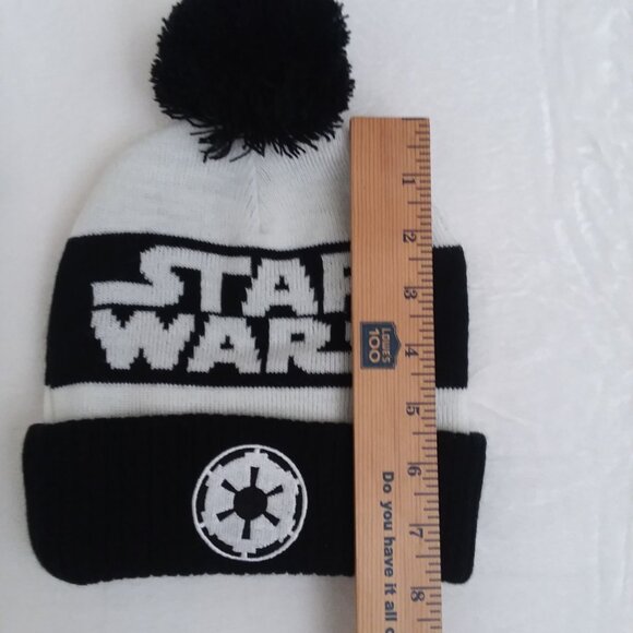 New Star Wars Beanie Hat Knit Pom Pom Black White Winter Comfy Disney Fuzz Ball - Picture 3 of 4